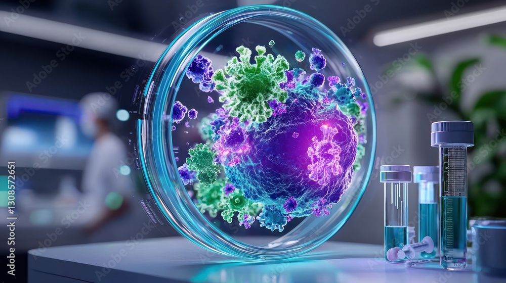 Aufkleber microscopic warfare: vivid rendering of viral cells, showcasing the intricate complexity and potenti