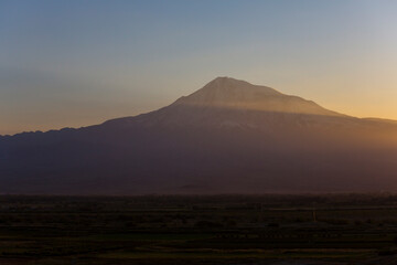 View of Mount Ararat and Armenian Highland on sunset