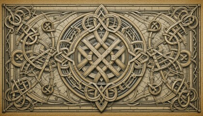 Intricate celtic knot design artistic creation wall art indoor space close-up view cultural heritage