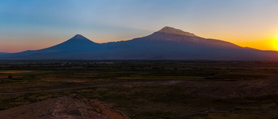 Fototapeta premium View of Mount Ararat and Armenian Highland on sunset