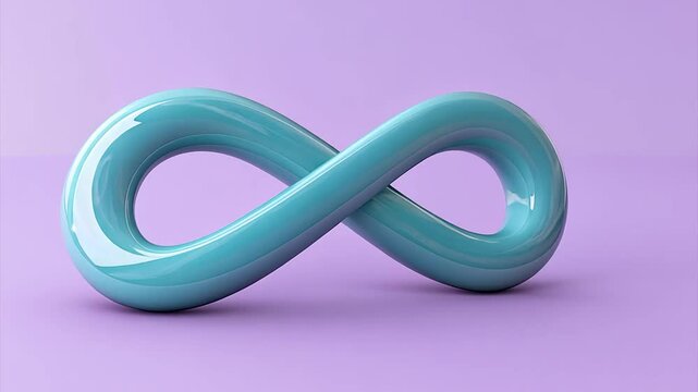 Teal infinity symbol on purple background, endless loop concept, website banner