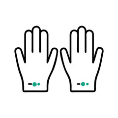 Hands wearing gloves with design elements, medical gloves