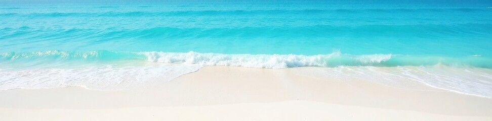 Soft blue ocean waves caress the pristine white sand beach , beach, beautiful, sky
