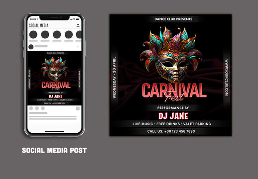 Carnival Fest, Editable Social Media Post with Text Placeholder for Events or Advertisements.