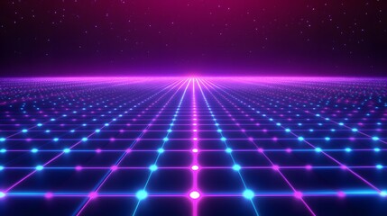 Glowing grid and starry sky illustrating a futuristic technological abstract design