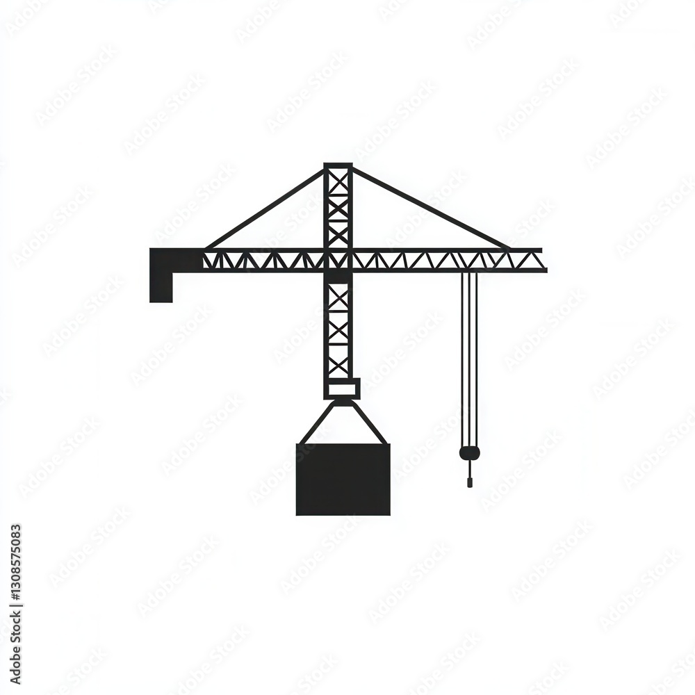 Aufkleber Minimalist construction logo featuring a crane lifting a block in simple line art design on a monochrome background