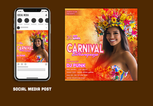 Carnival Extravaganza, Editable Social Media Post with Text Placeholder for Events or Advertisements.