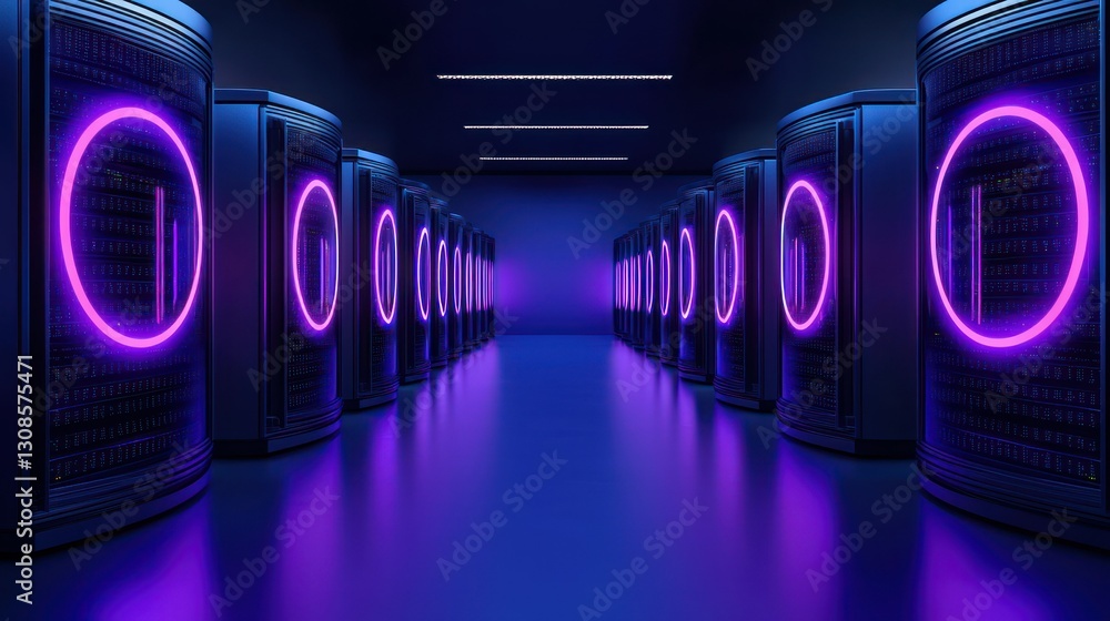 Poster server room in neon: a futuristic server room pulses with the energy of digital innovation. the cutt