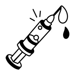 A hand drawn icon of a medical syringe dripping liquid from it 

