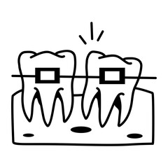 A hand drawn style icon of tooth braces 

