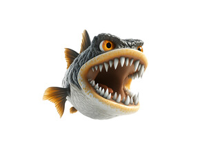 Aggressive Cartoon Piranha Fish with Sharp Teeth &ndash; 3D Illustration of Dangerous Aquatic Predator