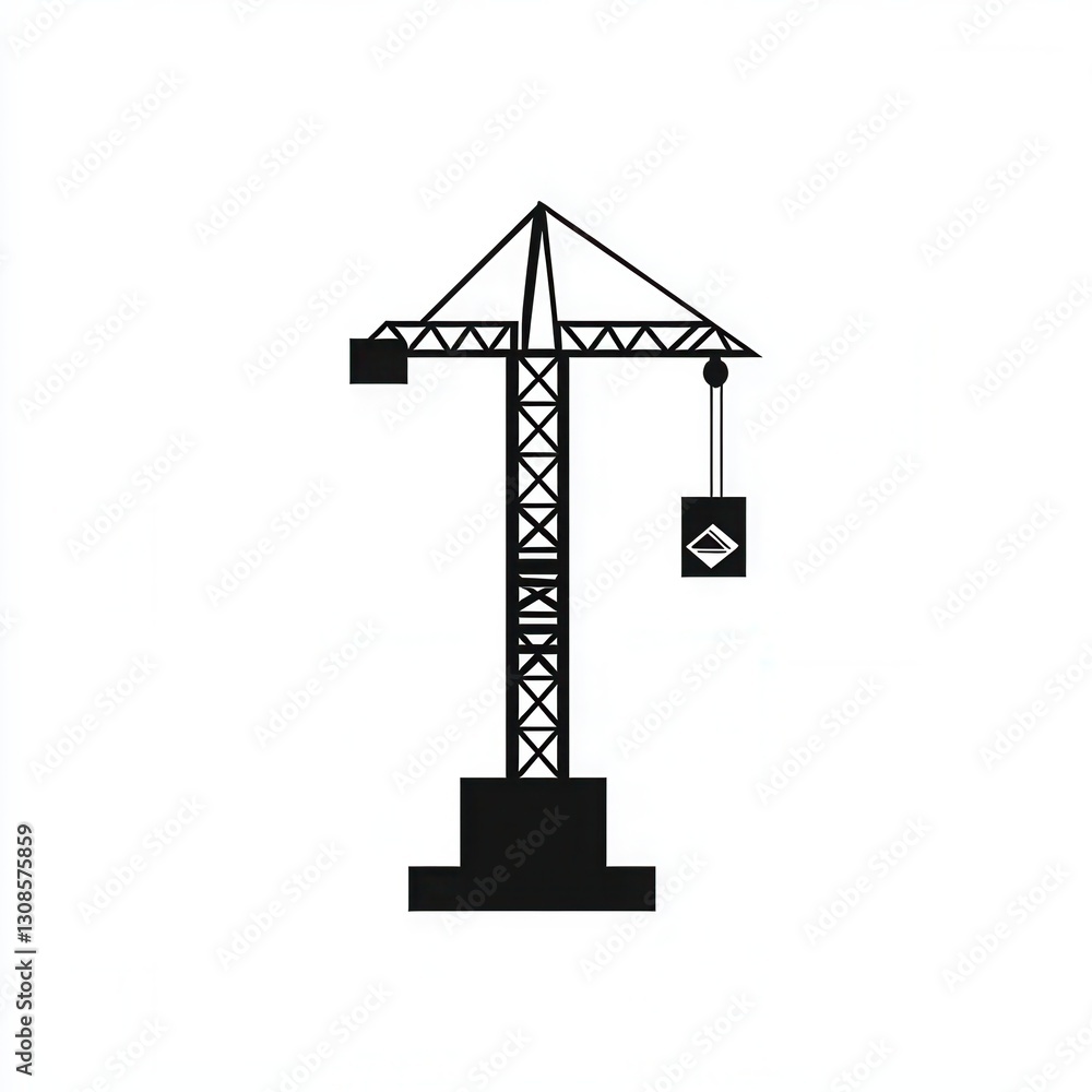 Aufkleber Modern minimalist construction logo featuring a tower crane lifting a block in simple line art with a monochrome background