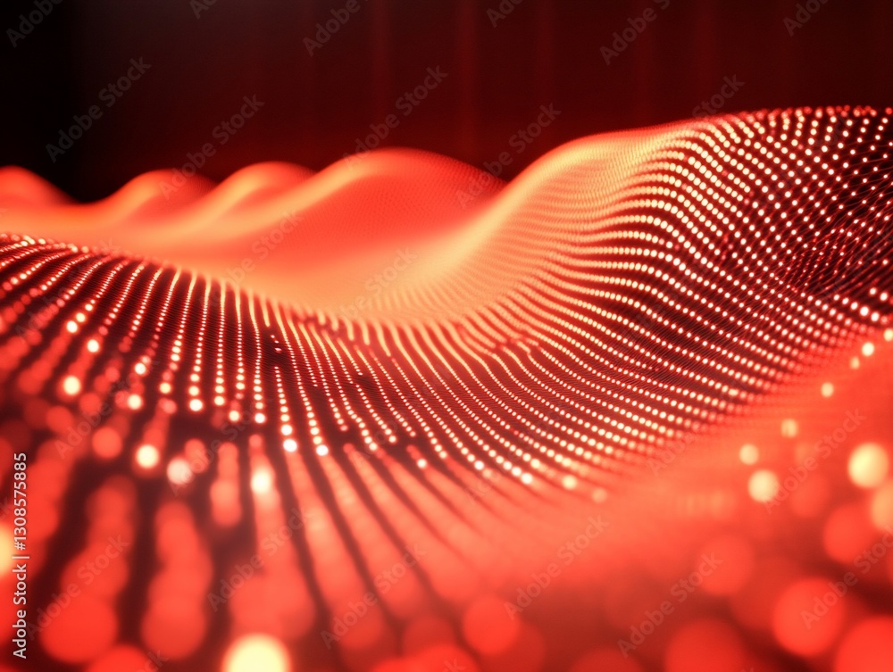 Poster abstract red glowing wave of particles.