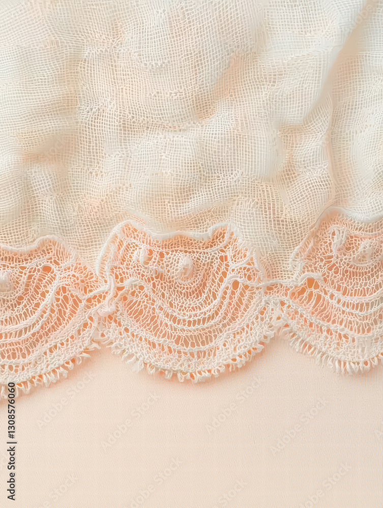 Aufkleber delicate textile elegance: a macro view of a light-colored fabric with intricate lace detailing show