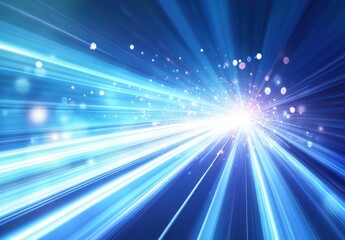 Fototapeta premium Dynamic Burst of Blue Light with Radiating Rays and Glittering Particles Creating an Abstract Background Design for Technology and Science Concepts