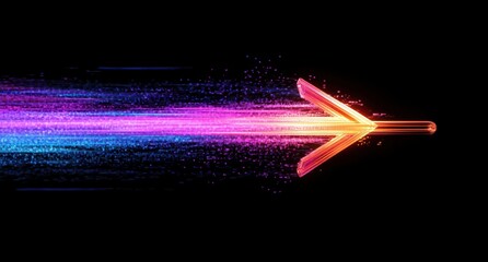Dynamic Neon Arrow Moving Forward with Colorful Motion Blur Effect Against a Dark Background for Creative Designs and Digital Art Inspiration