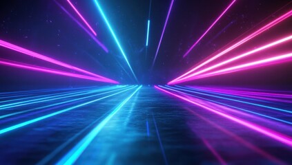 Dynamic Neon Laser Beams Creating Vibrant Light Trails in Dark Space with Reflective Floor Surface and Futuristic Atmosphere for Visual Impact