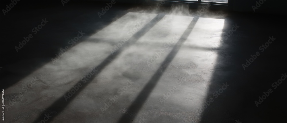 Poster empty room with a concrete floor. the room is dimly lit, casting a long shadow on the floor. there i