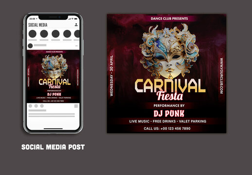 Carnival Fiesta, Editable Social Media Post with Text Placeholder for Events or Advertisements.