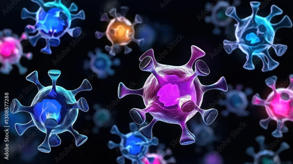 Aufkleber microscopic menace: a vibrant illustration of menacing viruses, showcasing their intricate structure