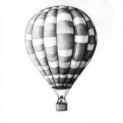 Obraz premium Colorful hot air balloon with striped patterns soaring in clear skies during a peaceful sunrise over a scenic landscape