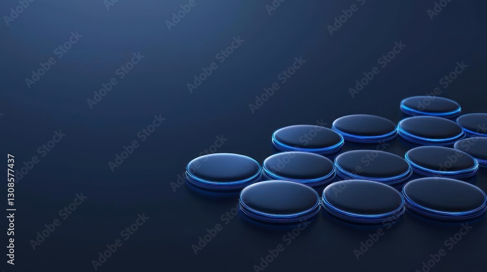 Aufkleber abstract blue buttons: a visually captivating composition of abstract blue buttons arranged on a dar