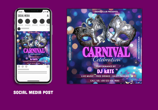 Carnival Celebration, Editable Social Media Post with Text Placeholder for Events or Advertisements.
