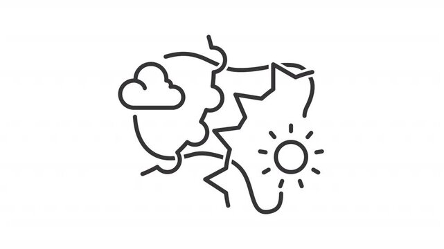 Weather fronts line animation. Changing conditions animated icon. Atmospheric science. Meteorology app. Black illustration on white background. HD video with alpha channel. Motion graphic