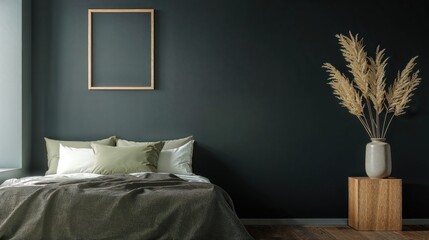 Generative AI, Scandinavian Minimalist Bedroom with Natural Wood Accents and Cozy Atmosphere