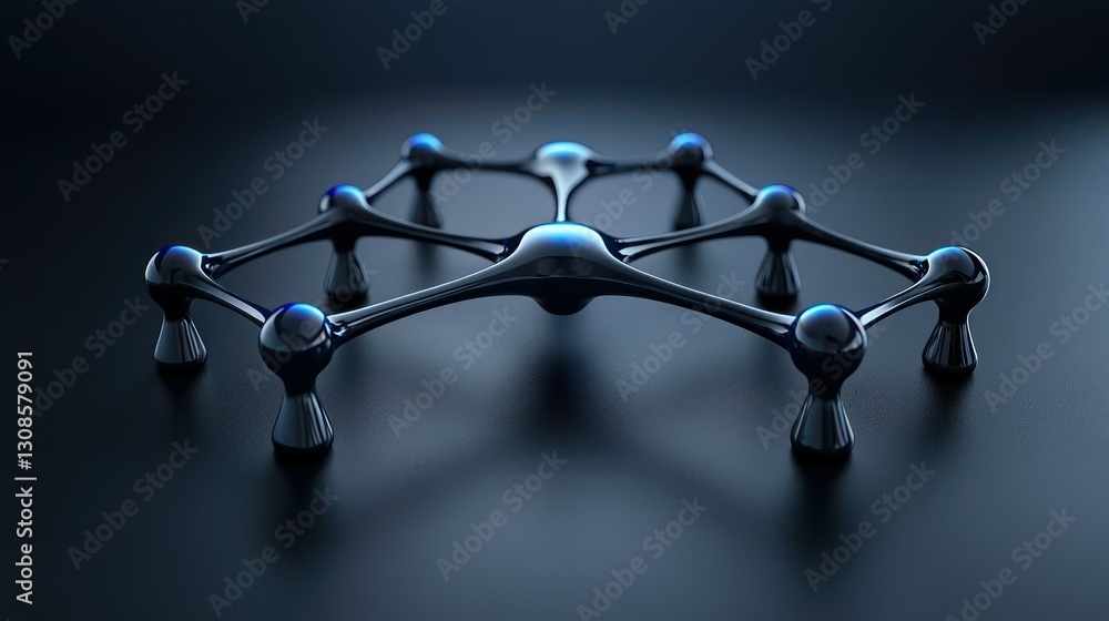 Poster molecular structure abstract: a sophisticated, glossy molecular structure with spheres connected by 