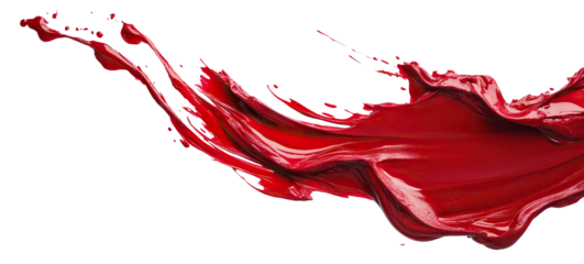 Bold red paint brushstroke with dynamic texture, isolated on transparent cutout background