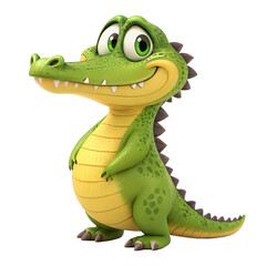 Fototapeta premium Adorable Cartoon Crocodile Happy Reptile 3D Render Green Scales Friendly Expression Childrens