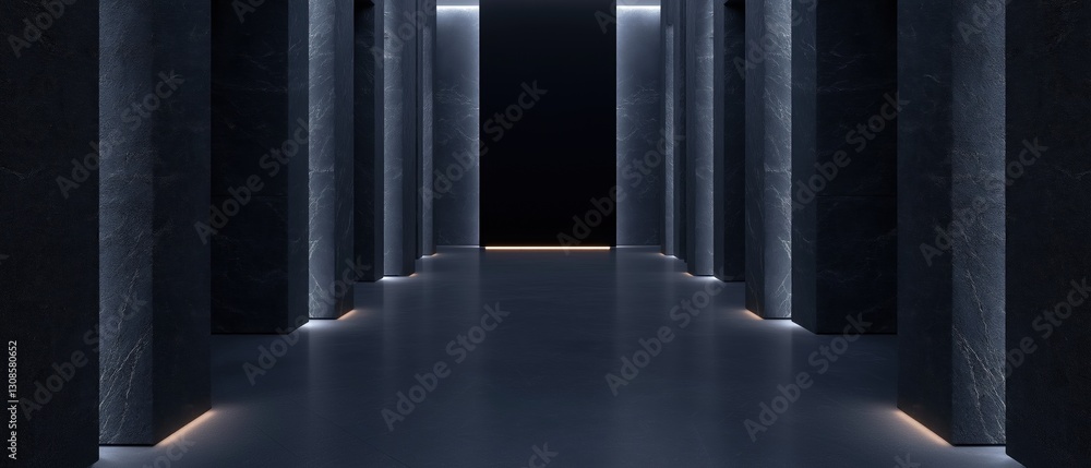 Aufkleber long, narrow corridor with a dark and eerie atmosphere. the corridor is made up of tall, dark column