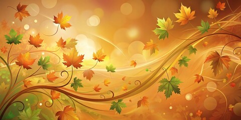Fototapeta premium Autumnal Leaves Dancing on Swirling Branches, a Vibrant and Whimsical Fall Design