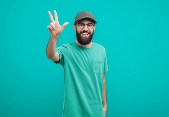 Naklejka premium Bearded Man Showing Three Fingers-Studio Shot