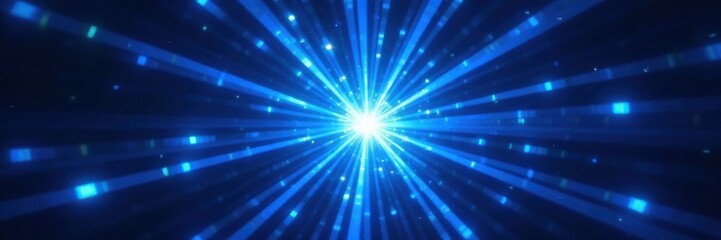 Fototapeta premium Abstract blue starburst, radiant glow, radial design, flare, radiant