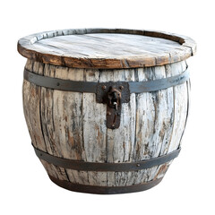 Obraz premium Rustic Whitewashed Wooden Barrel with Hinged Storage Lid