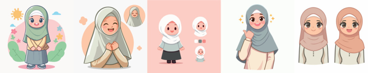 Fototapeta premium Image of a cheerful Muslim girl vector character