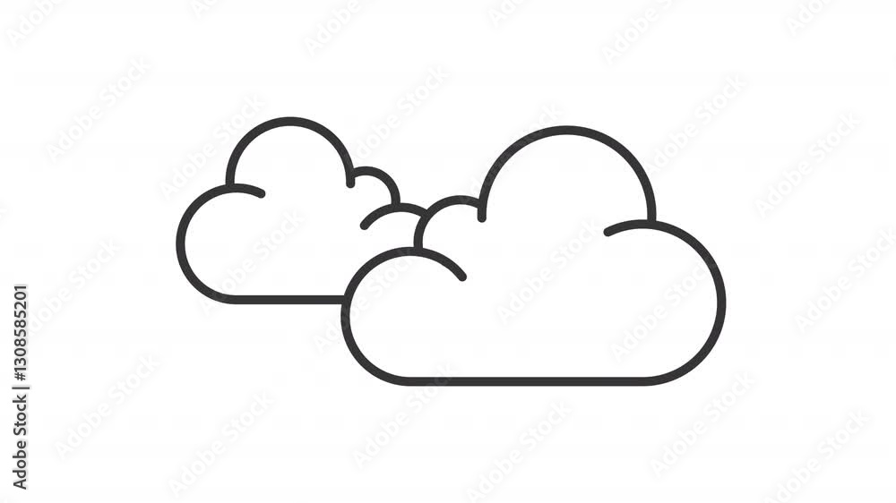 Poster clouds line animation. overcast and partly cloudy weather conditions animated icon. meteorology scie