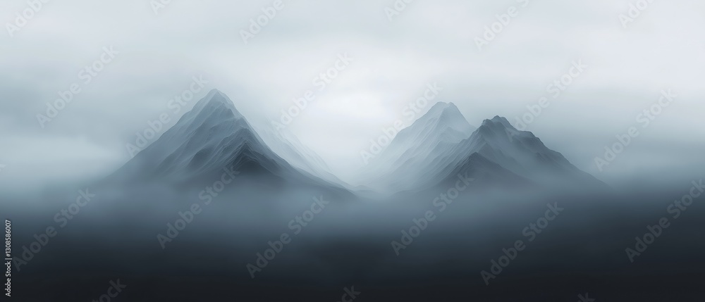 Poster digital art piece that appears to be a landscape photograph of a mountain range. the mountains are c