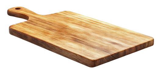 Wooden cutting board with a handle, isolated on transparent cutout background