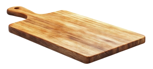 Wooden cutting board with a handle, isolated on transparent cutout background