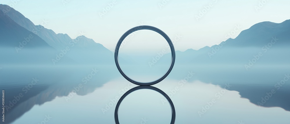 Poster digital illustration of a ring in the middle of a body of water. the ring is in the center of the im