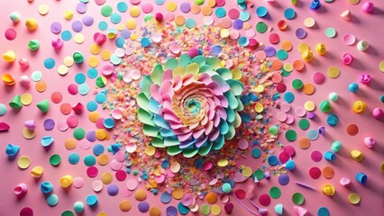 Colorful Flower Decoration with Confetti on Pink Background