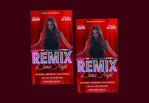 Remix Dance Night Party, Editable Social Media Story for Club, Disco and Upcoming Night Parties.