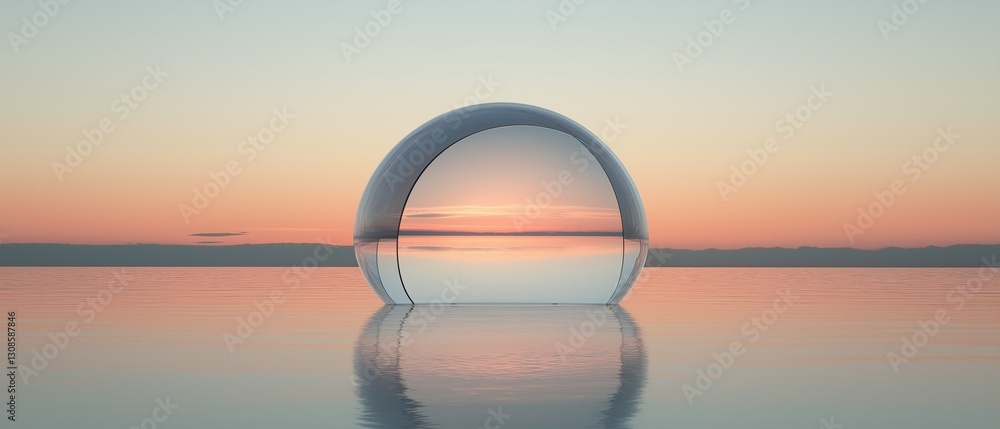 Poster digital illustration of a large, curved object in the middle of a body of water. the object appears 