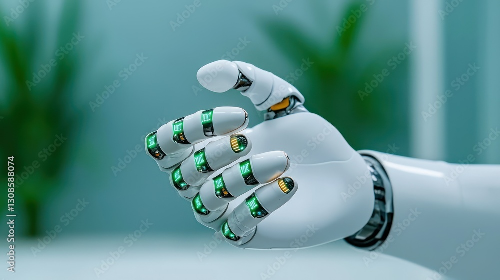 Poster robotic hand: a close-up image of a mechanical robotic hand, the future of technology and artificial