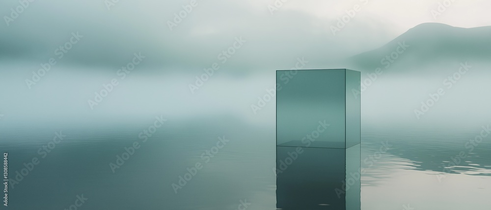 Poster tall, square-shaped object standing in the middle of a body of water. the object appears to be made 