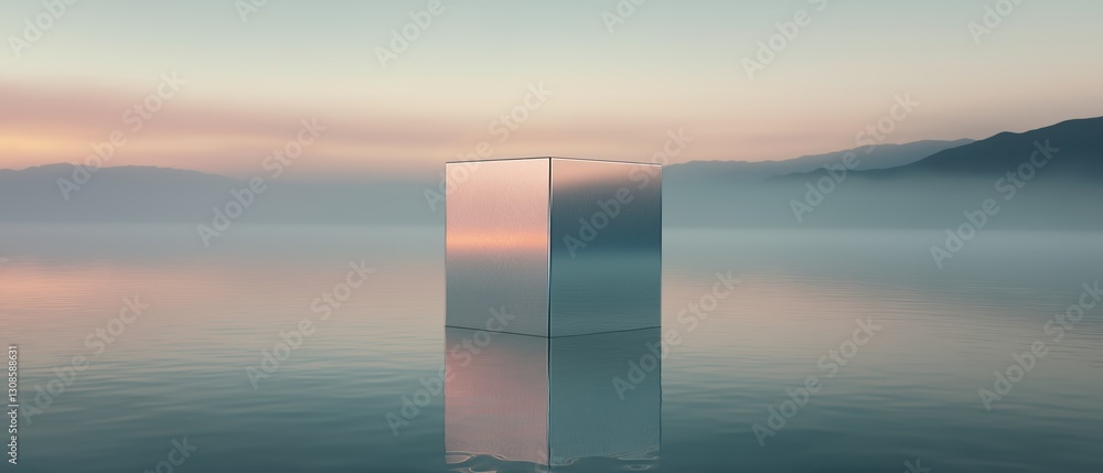 Poster photograph of a tall, rectangular object standing in the middle of a body of water. the object appea