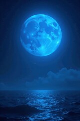 Fototapeta premium Vibrant blue supermoon, ethereal glow, dark backdrop , bright, background, celestial